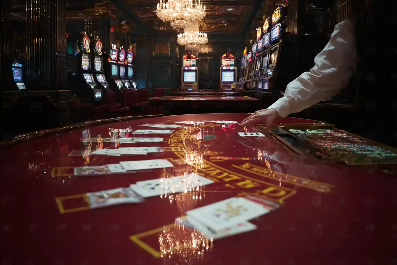 A colorful penny slot machine with various symbols on its reels.